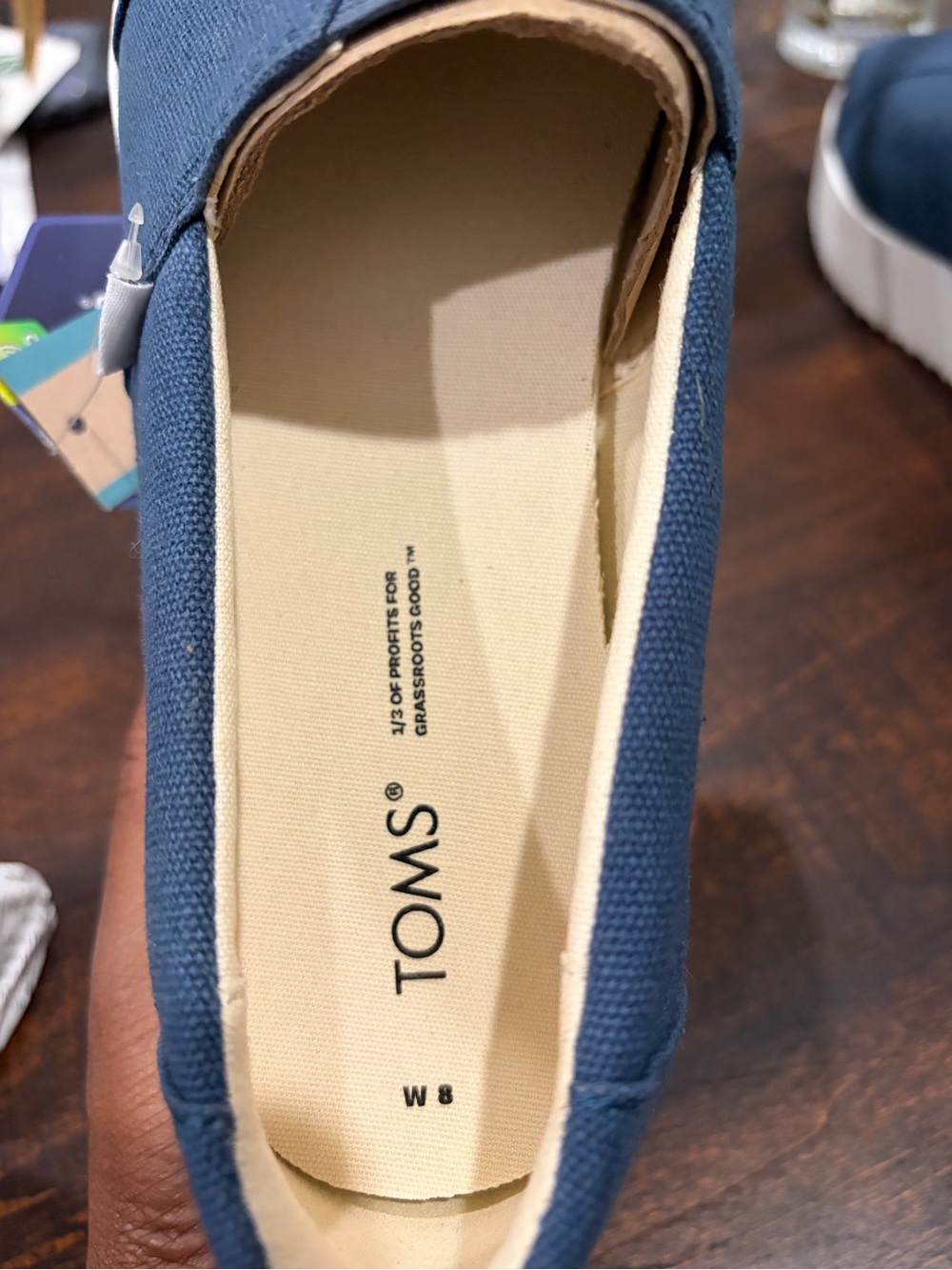TOMS Navy Canvas Slip-On Platform Moccasins - Picture 3 of 5
